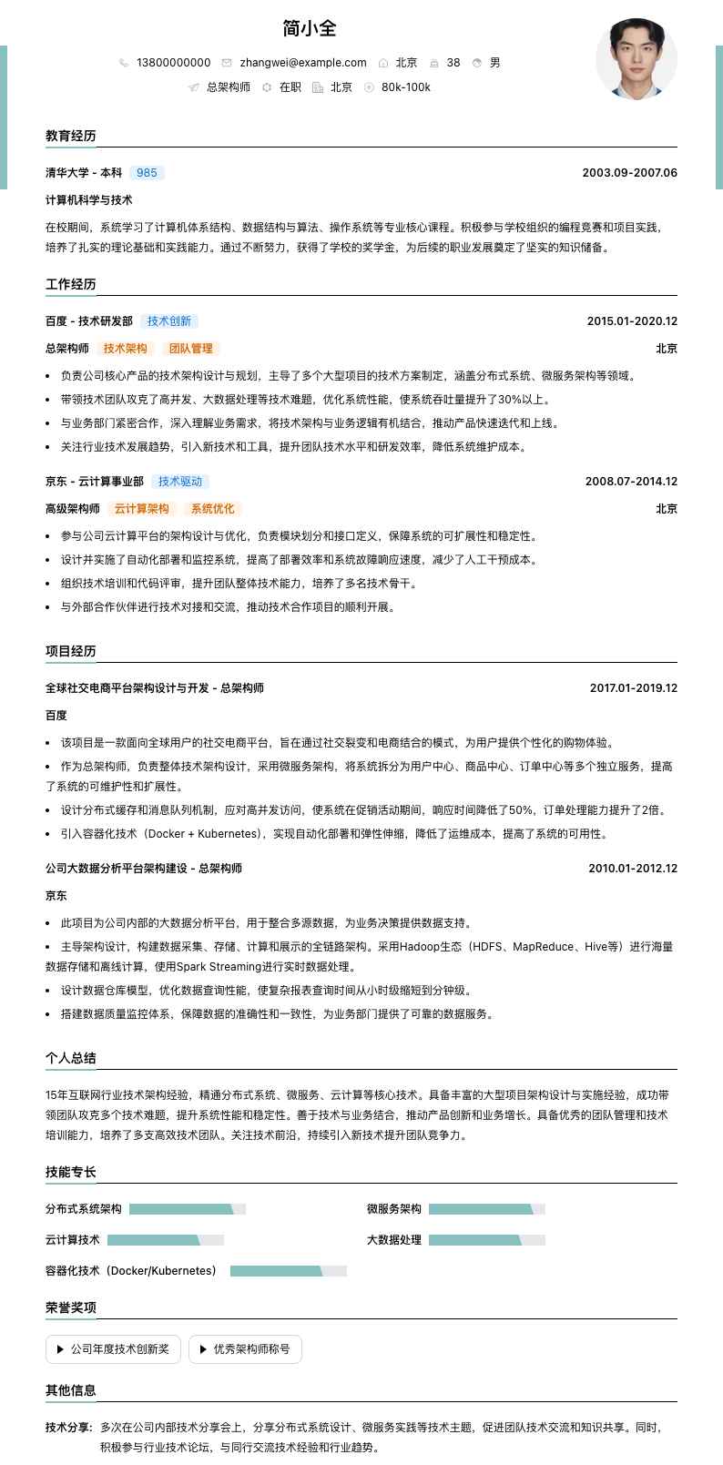 总架构师简历模板