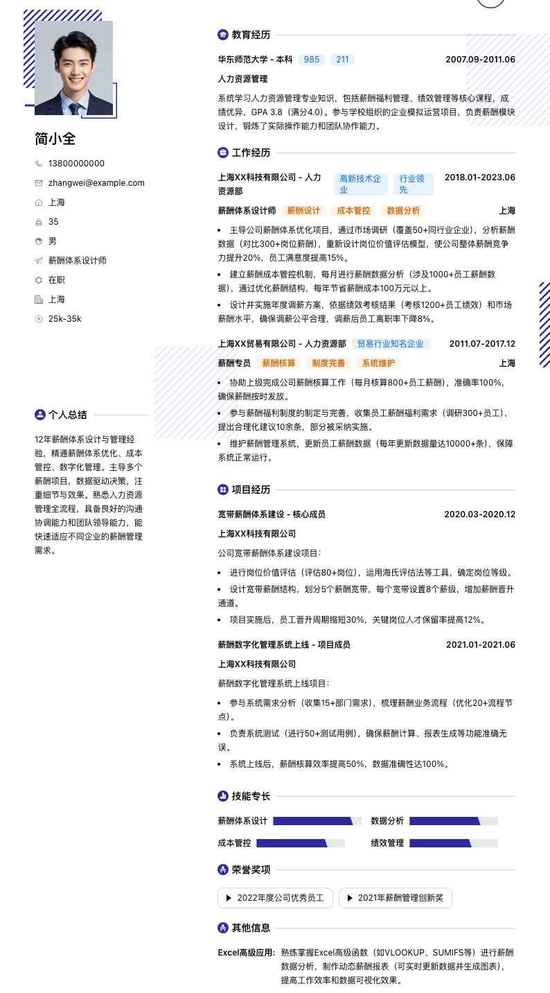 薪酬体系设计师简历模板