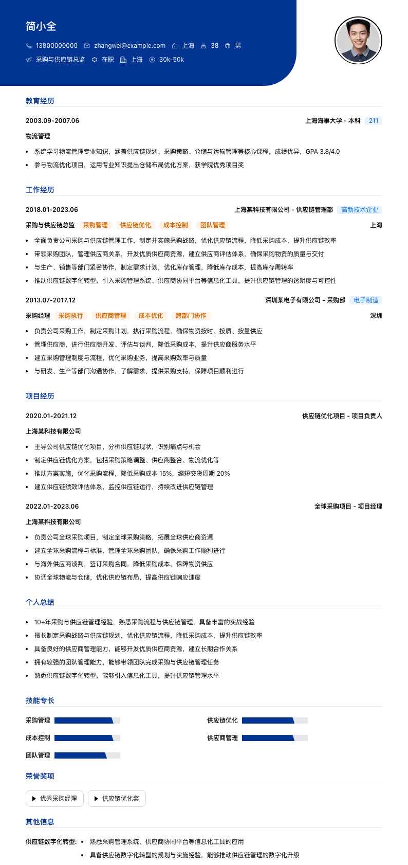 采购与供应链总监简历模板