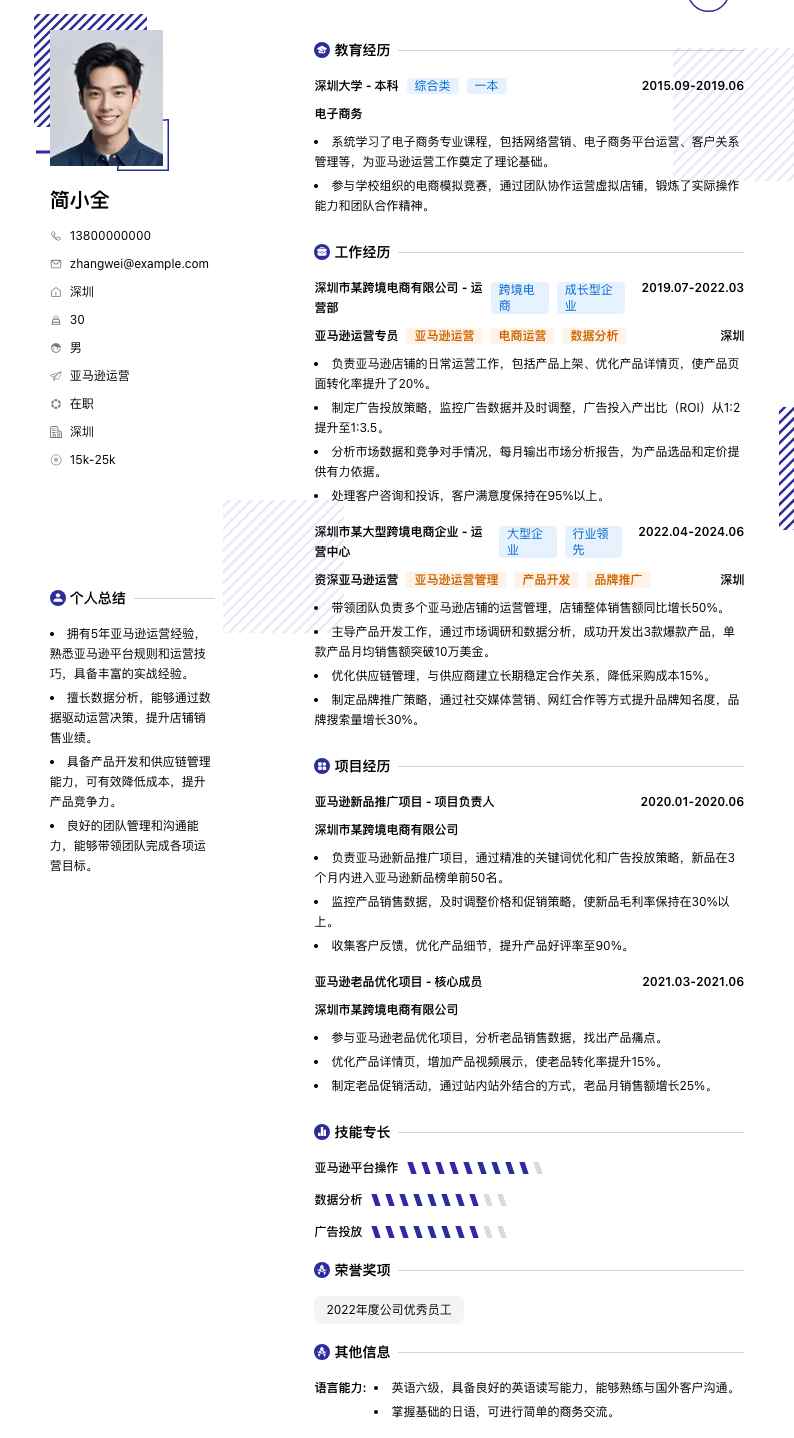 亚马逊运营简历模板