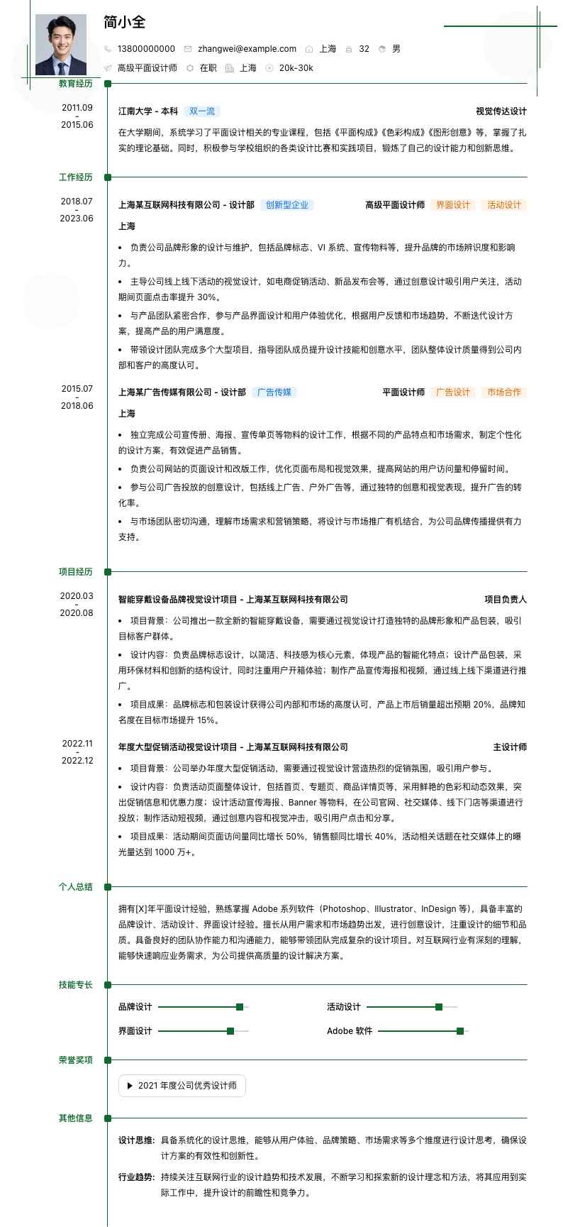 高级平面设计师简历模板