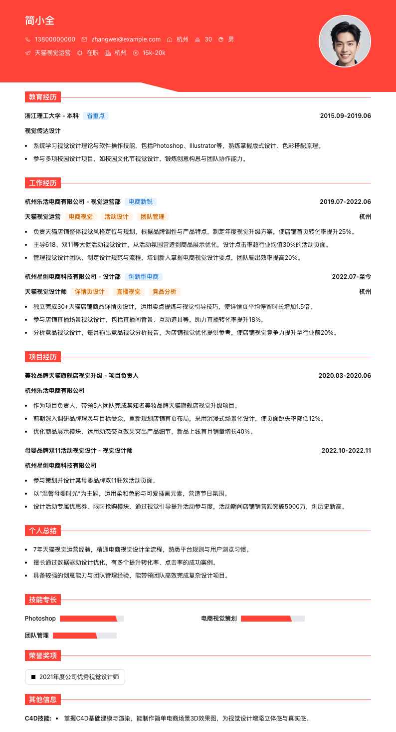 天猫视觉运营简历模板