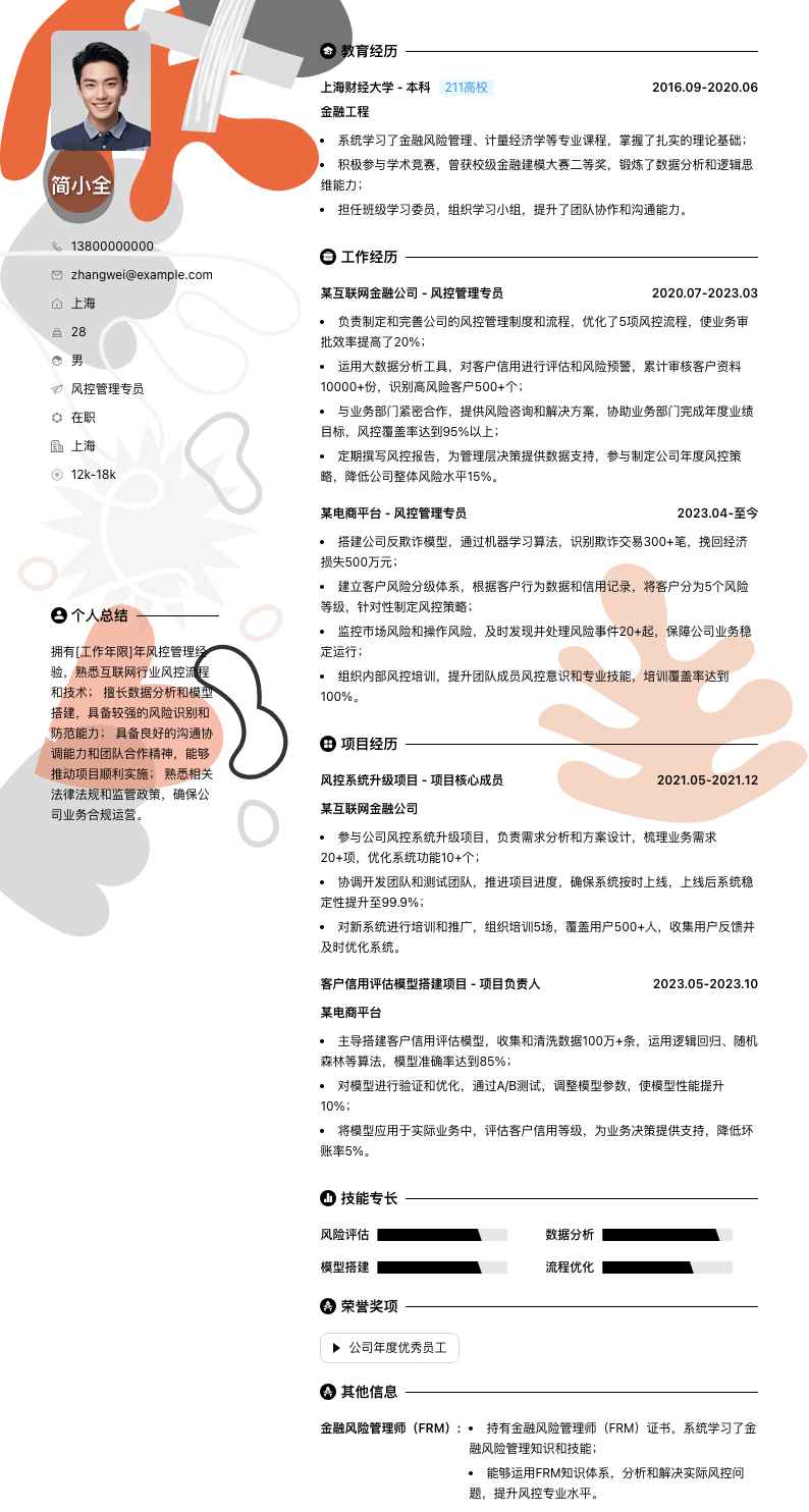 风控管理专员简历模板