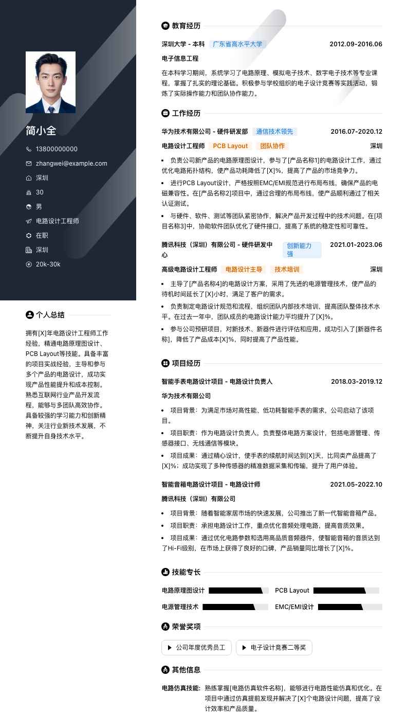 电路设计工程师简历模板