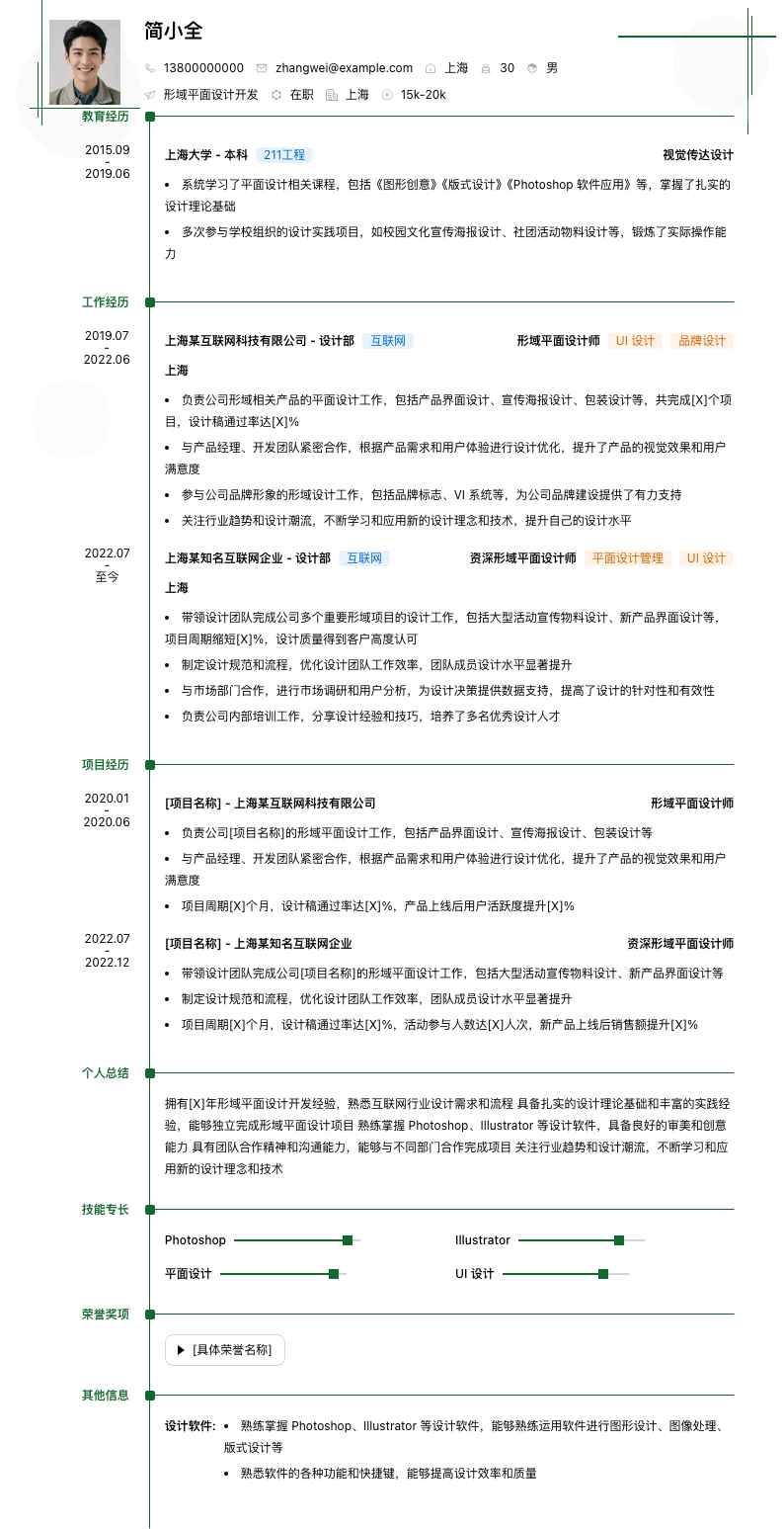 形域平面设计简历模板