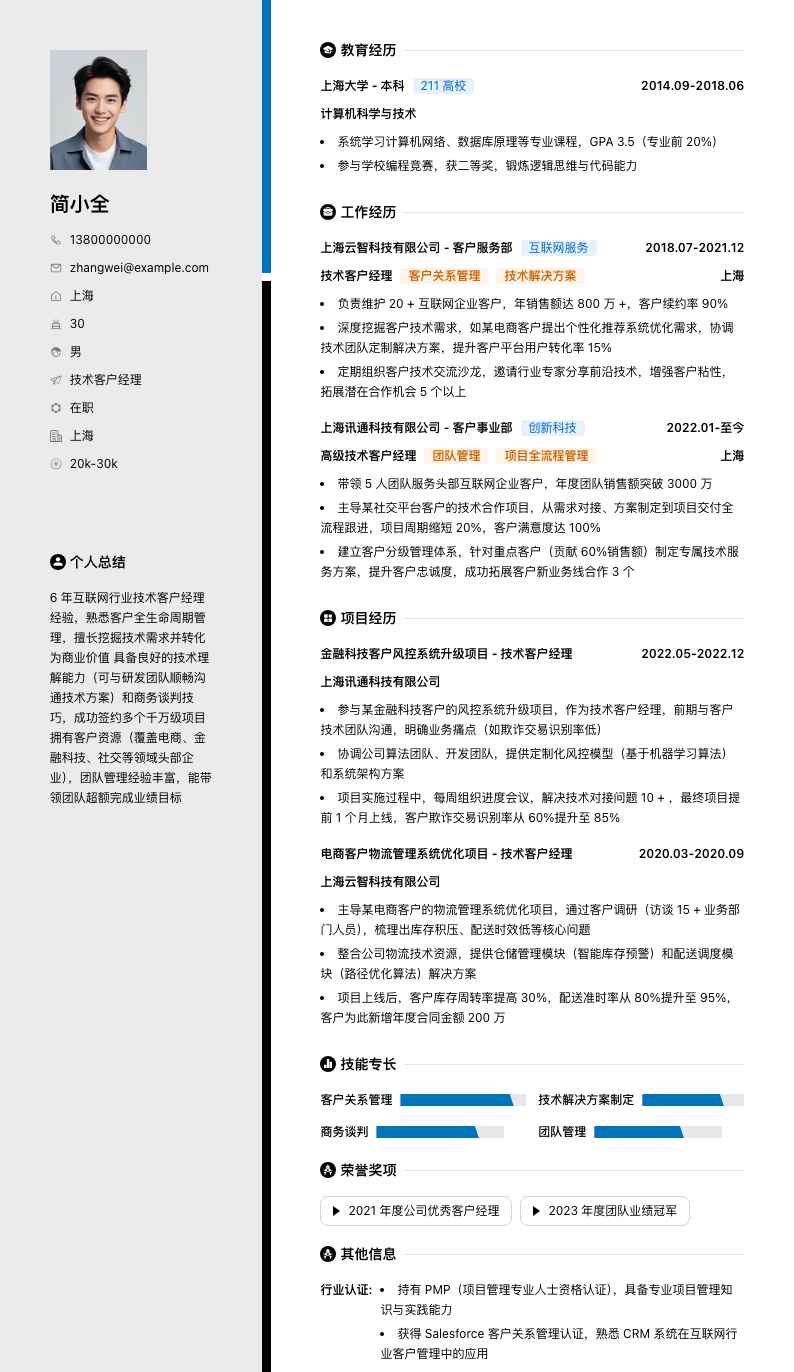 技术客户经理简历模板