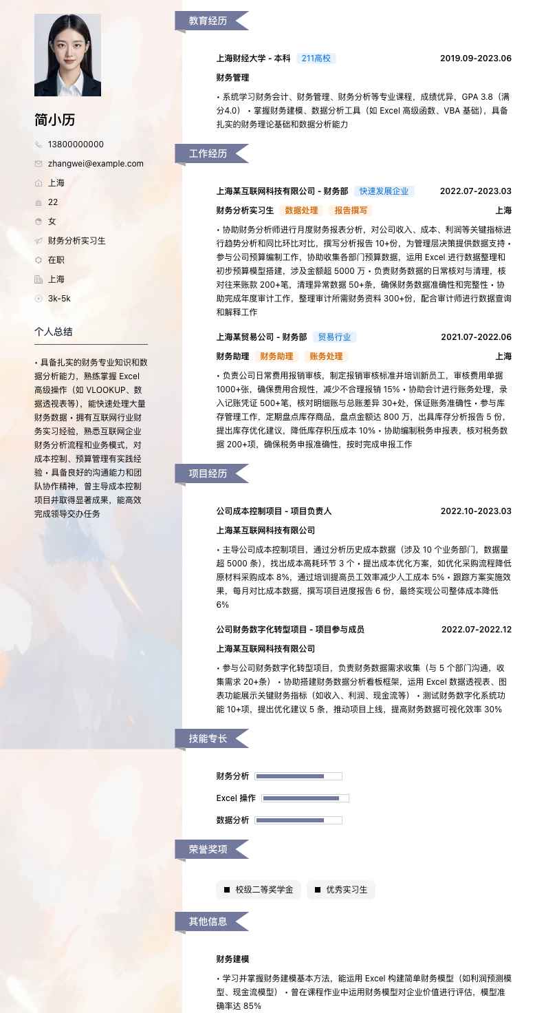 财务分析实习生简历模板