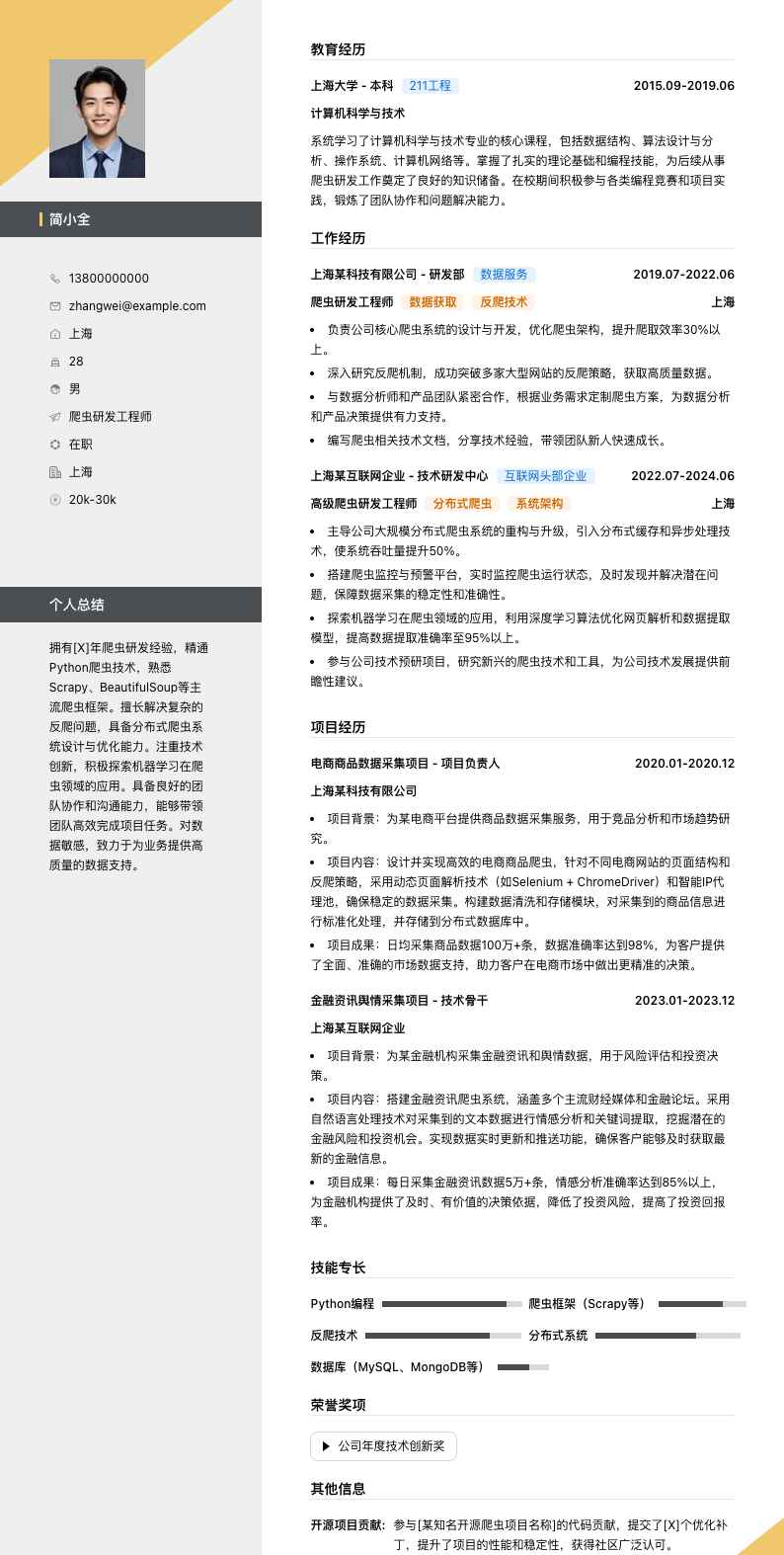 爬虫研发工程师简历模板