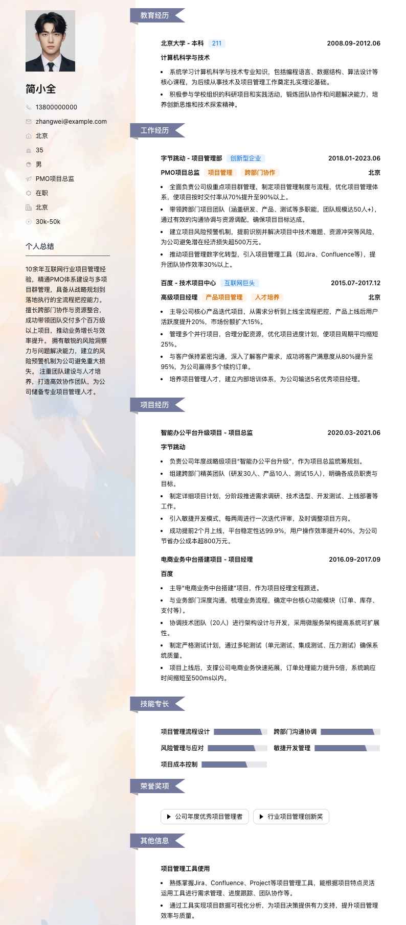 pmo项目总监简历模板