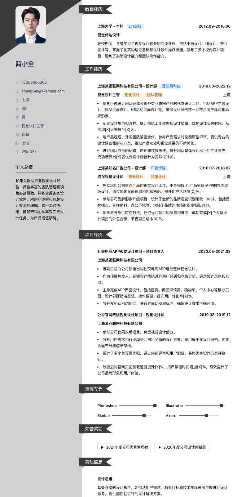 视觉设计主管简历模板