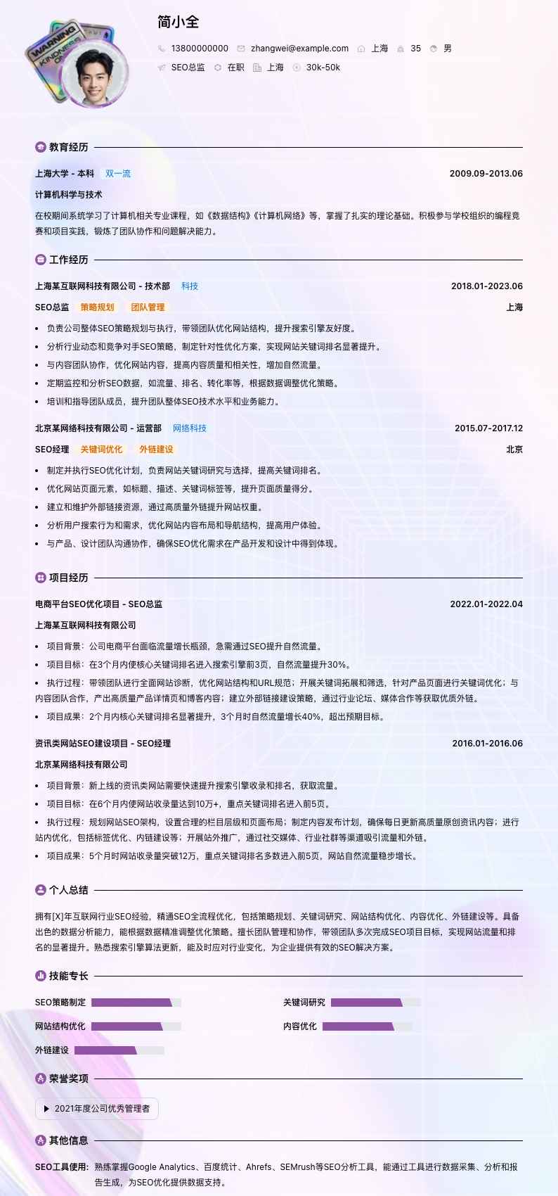 seo总监简历模板