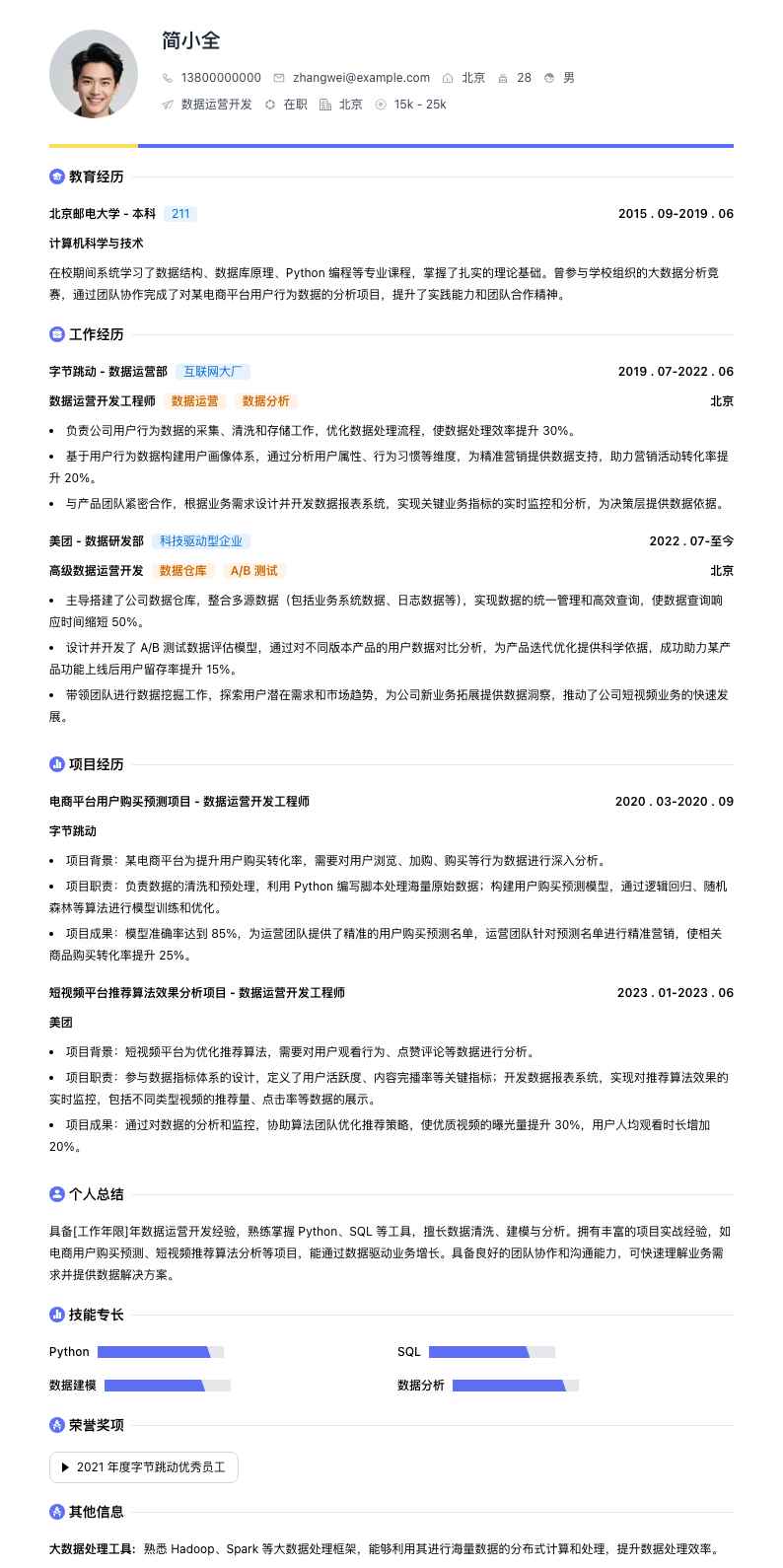 数据运营简历模板