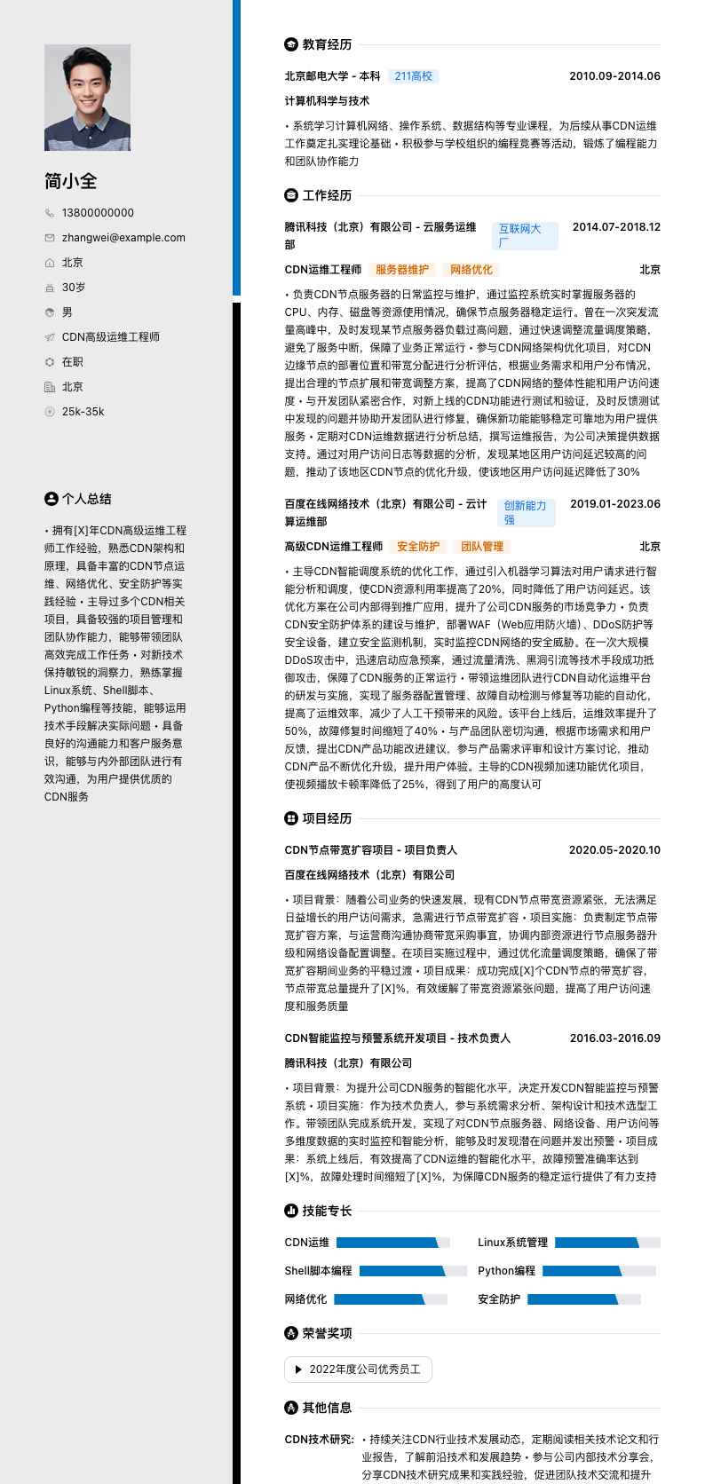 cdn高级运维工程师简历模板