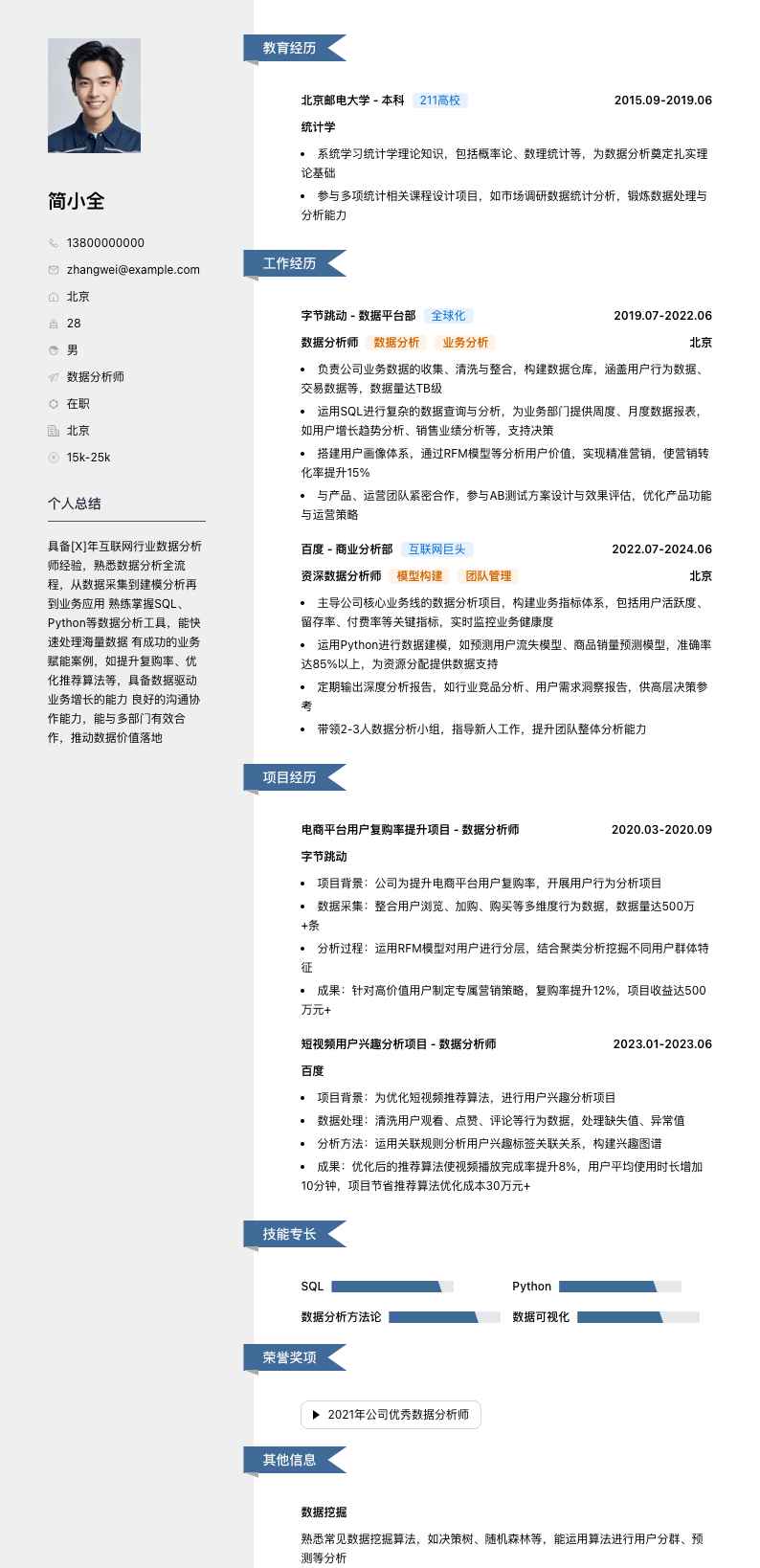 数据分析师简历模板