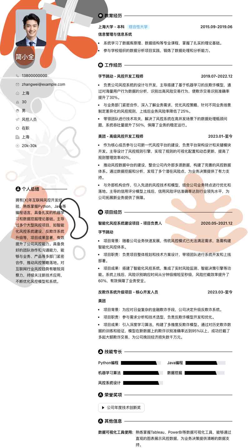 风控人员简历模板