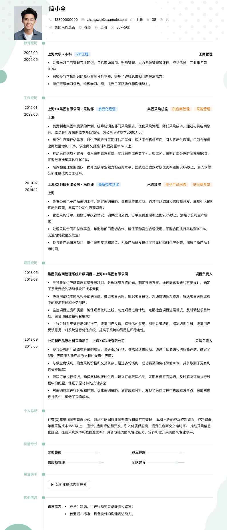 集团采购总监简历模板