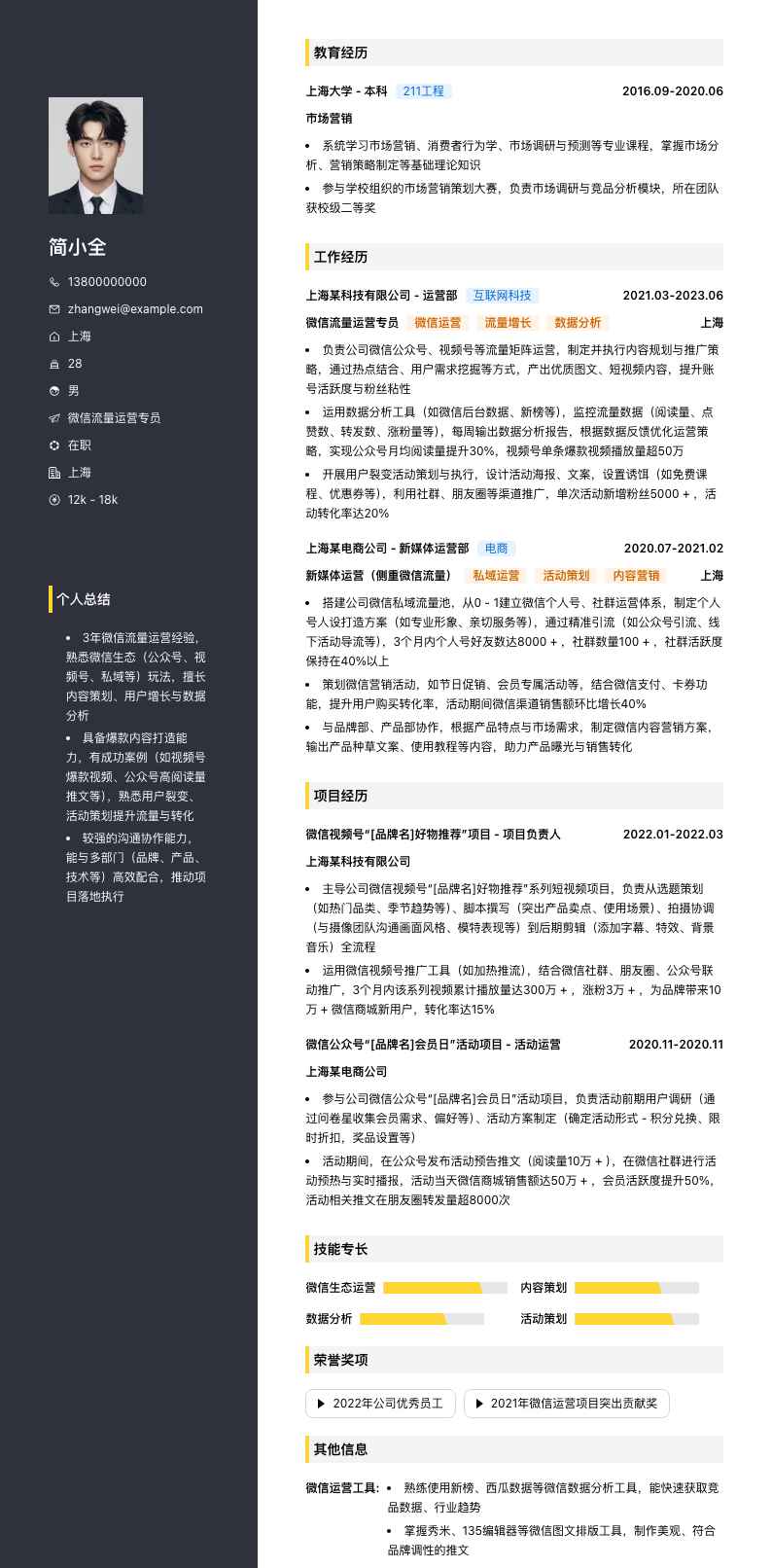 微信流量运营专员简历模板