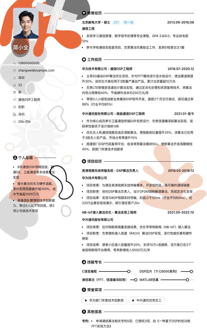 通信DSP工程师简历模板