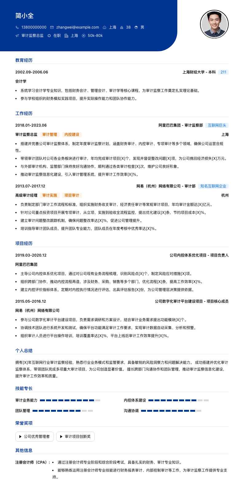 审计监察总监简历模板