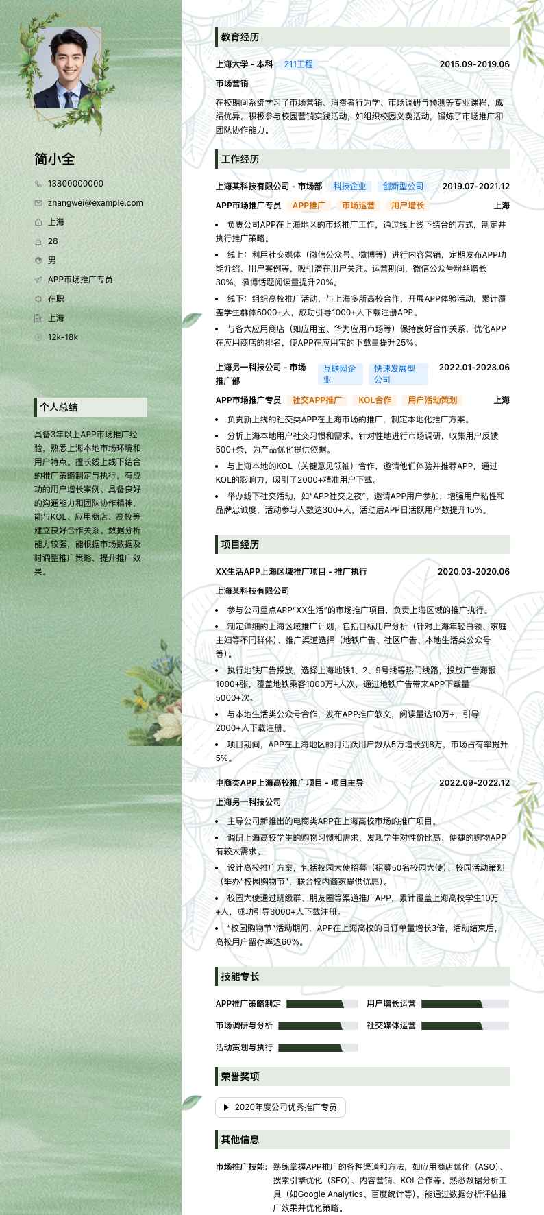 APP市场推广专员简历模板