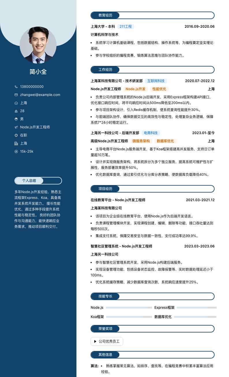 node.js开发工程师简历模板