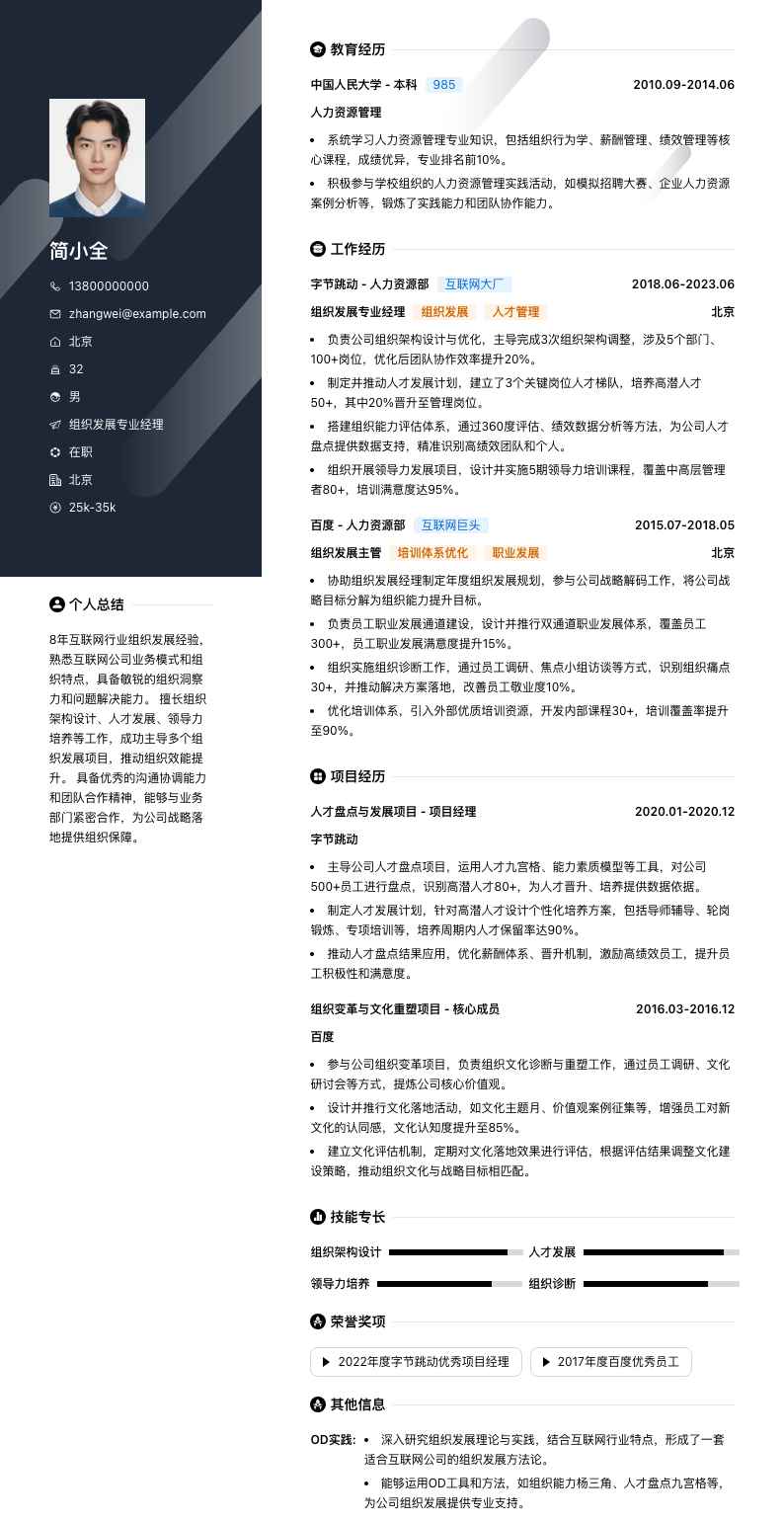 组织发展专业经理简历模板