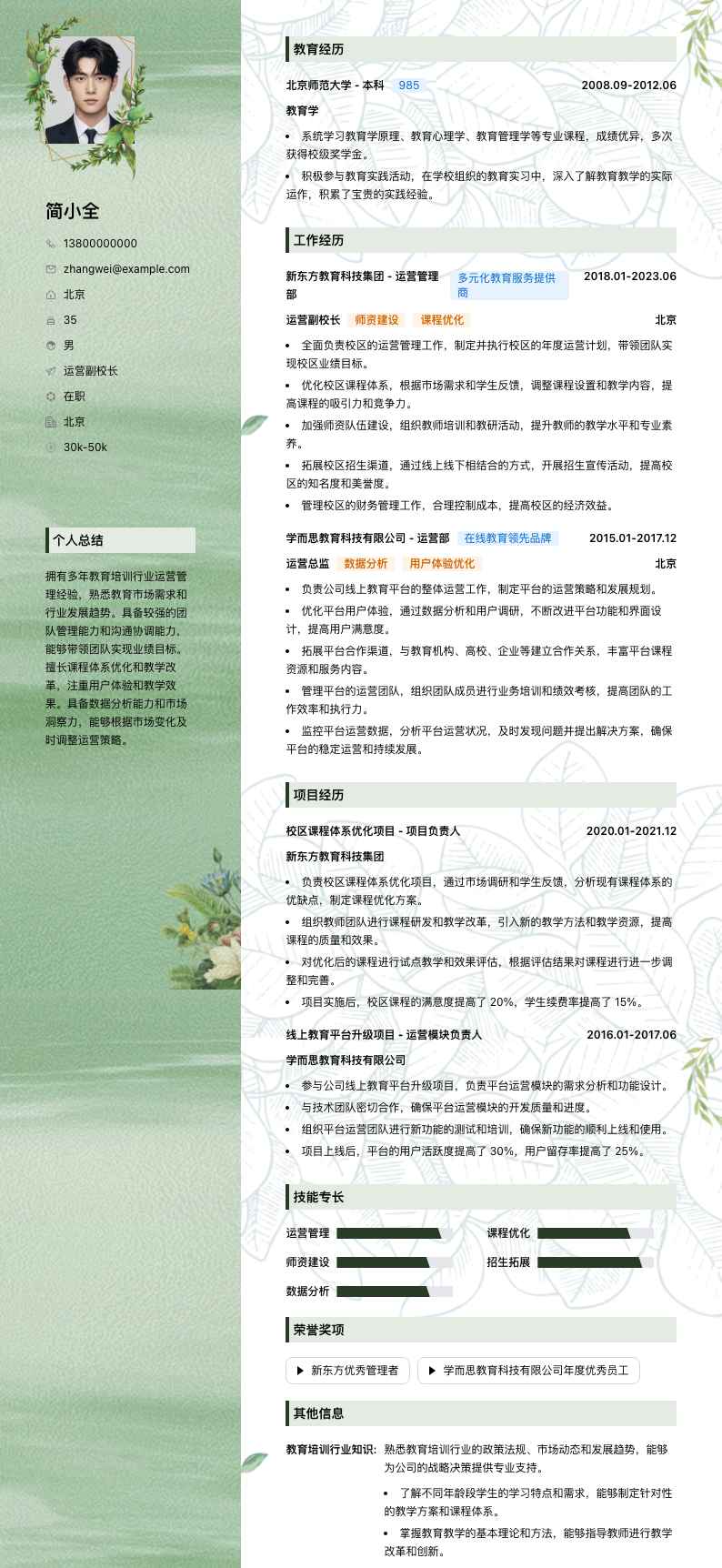 运营副校长简历模板