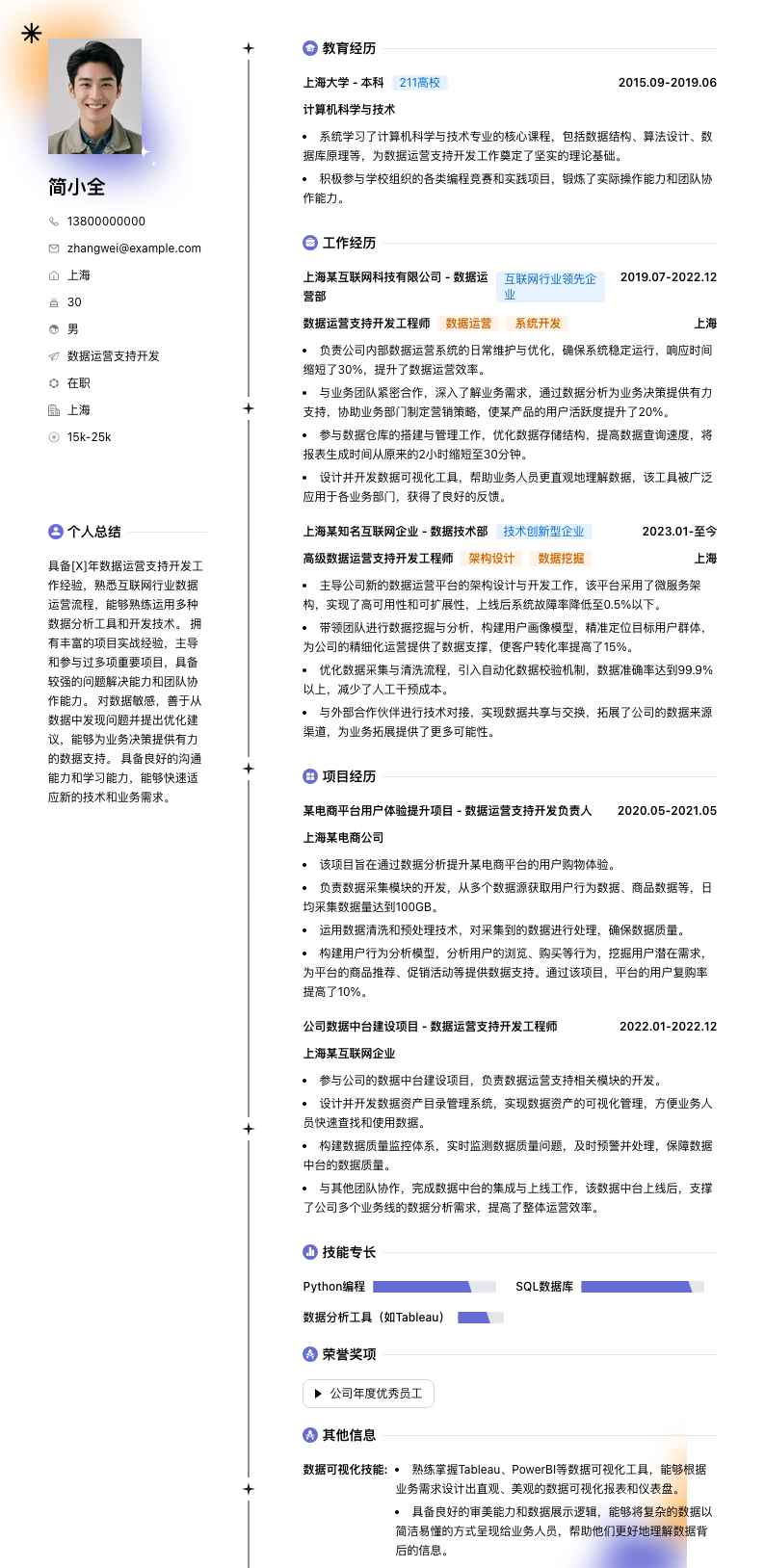 数据运营支持简历模板