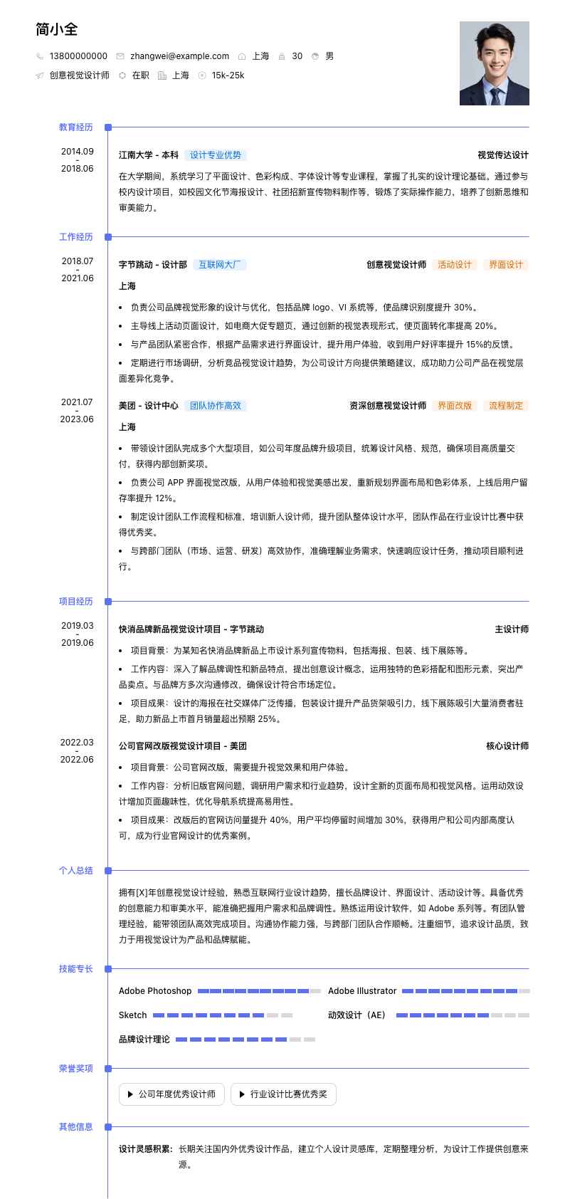 创意视觉设计师简历模板