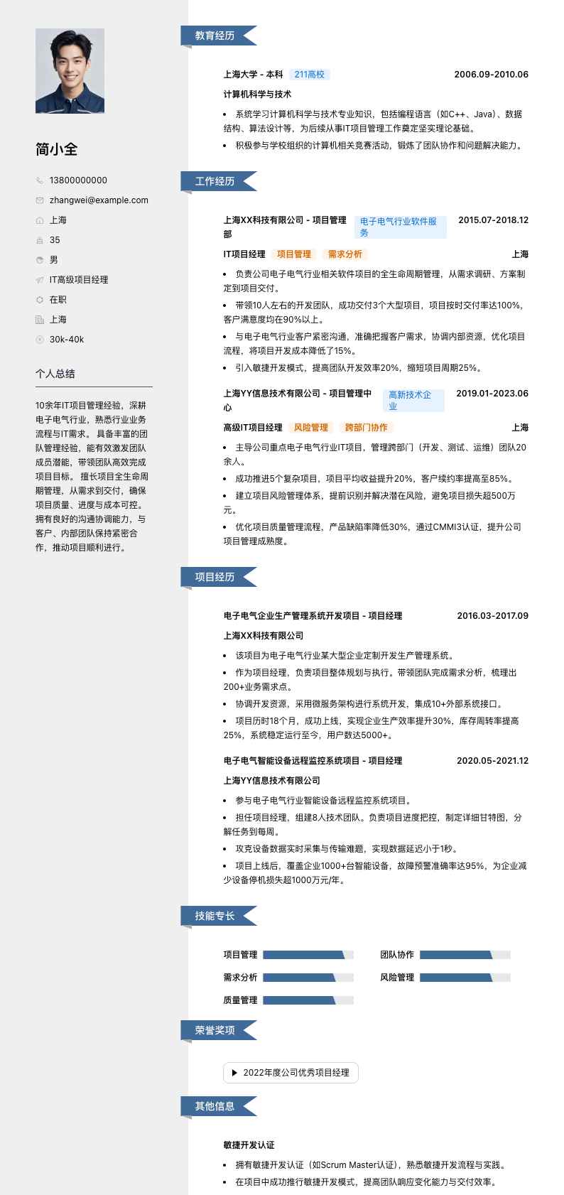 it高级项目经理简历模板