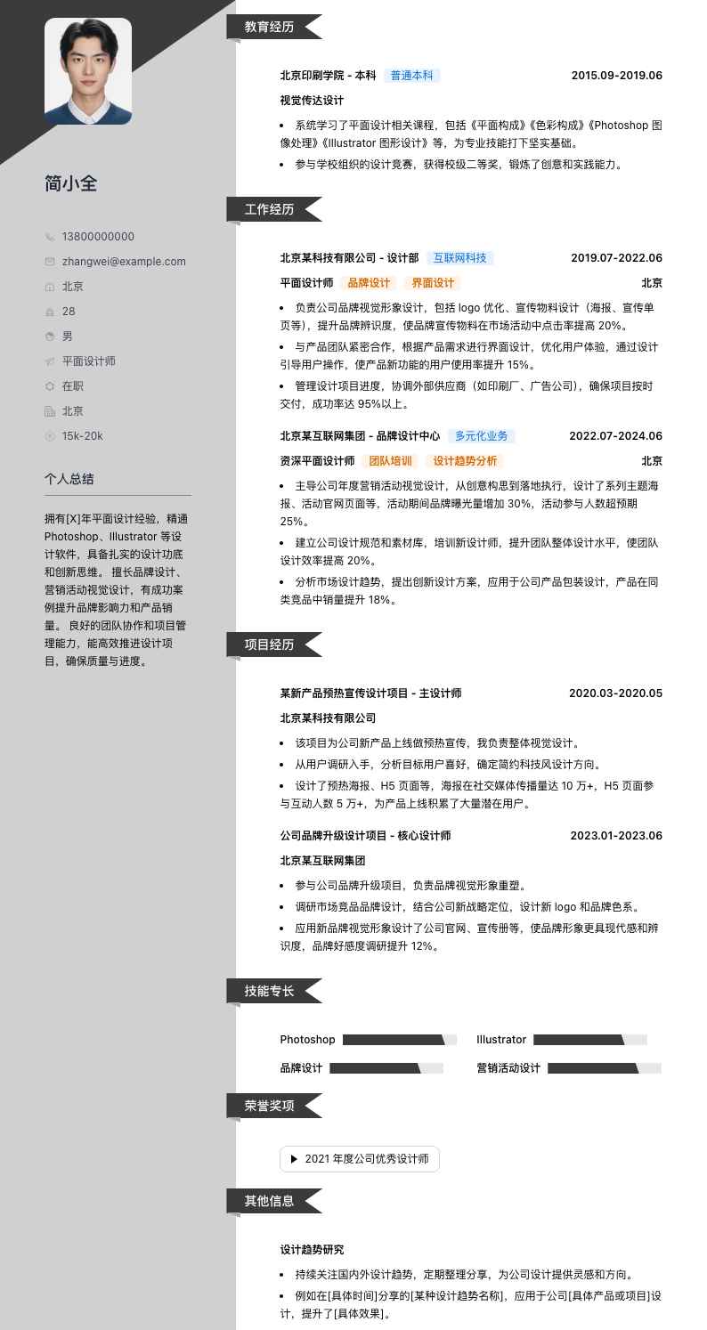平面设计师简历模板