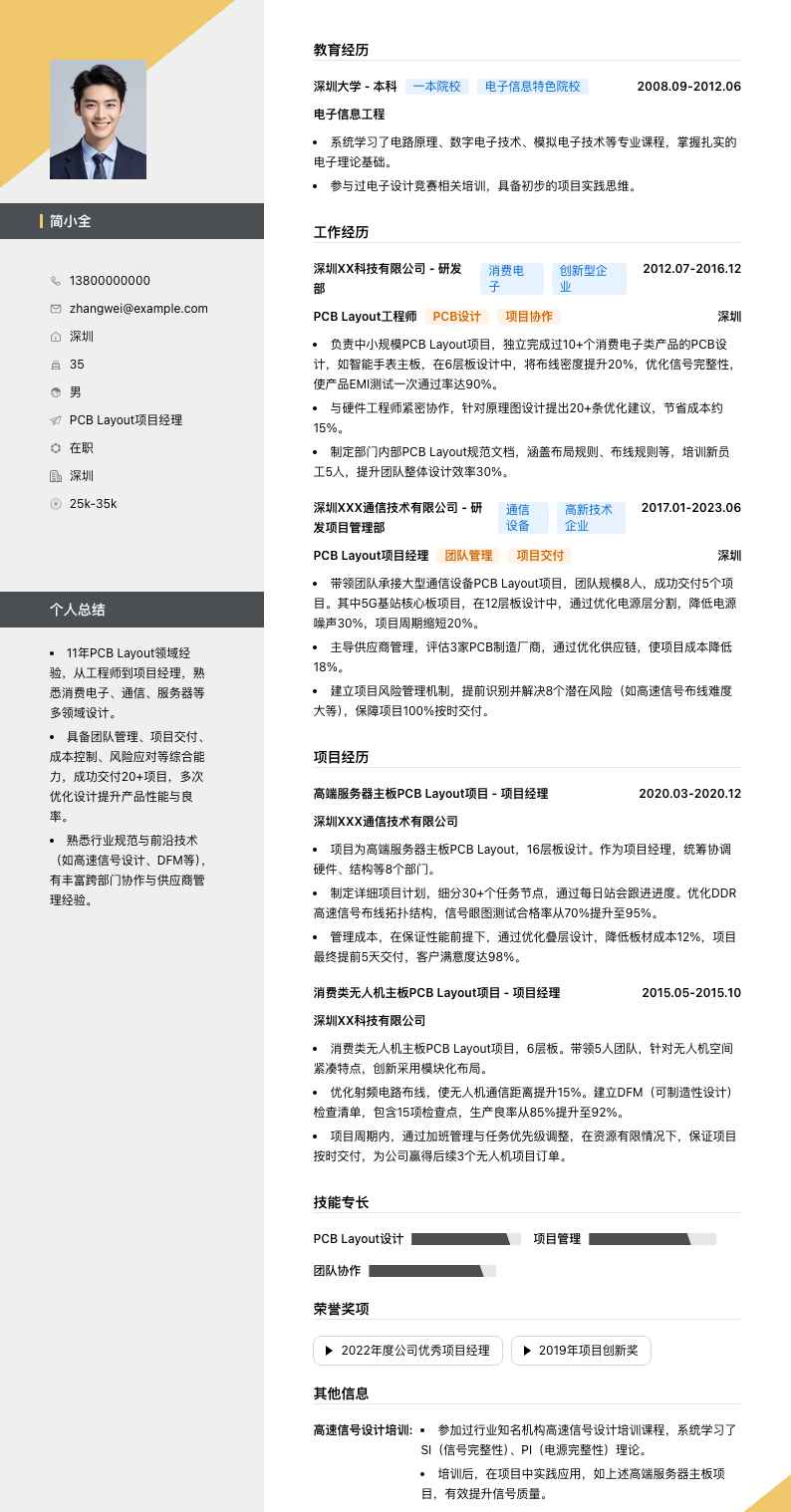 PCB Layout项目经理简历模板