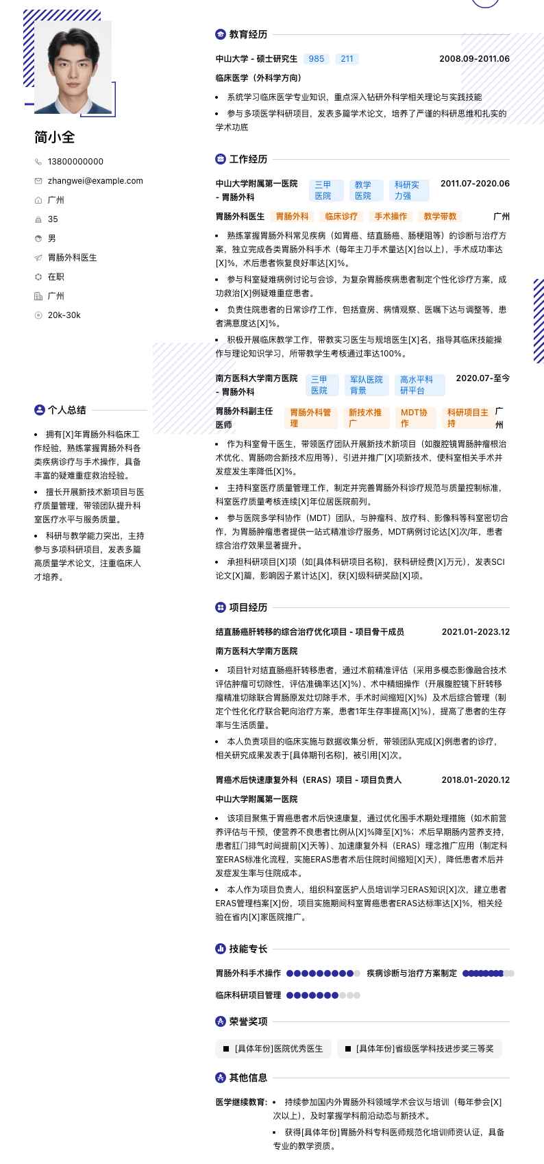 胃肠外科医生简历模板