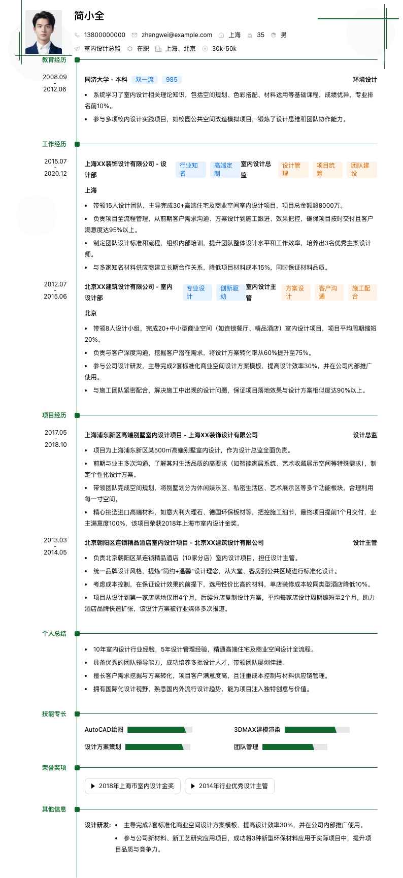 室内设计总监简历模板