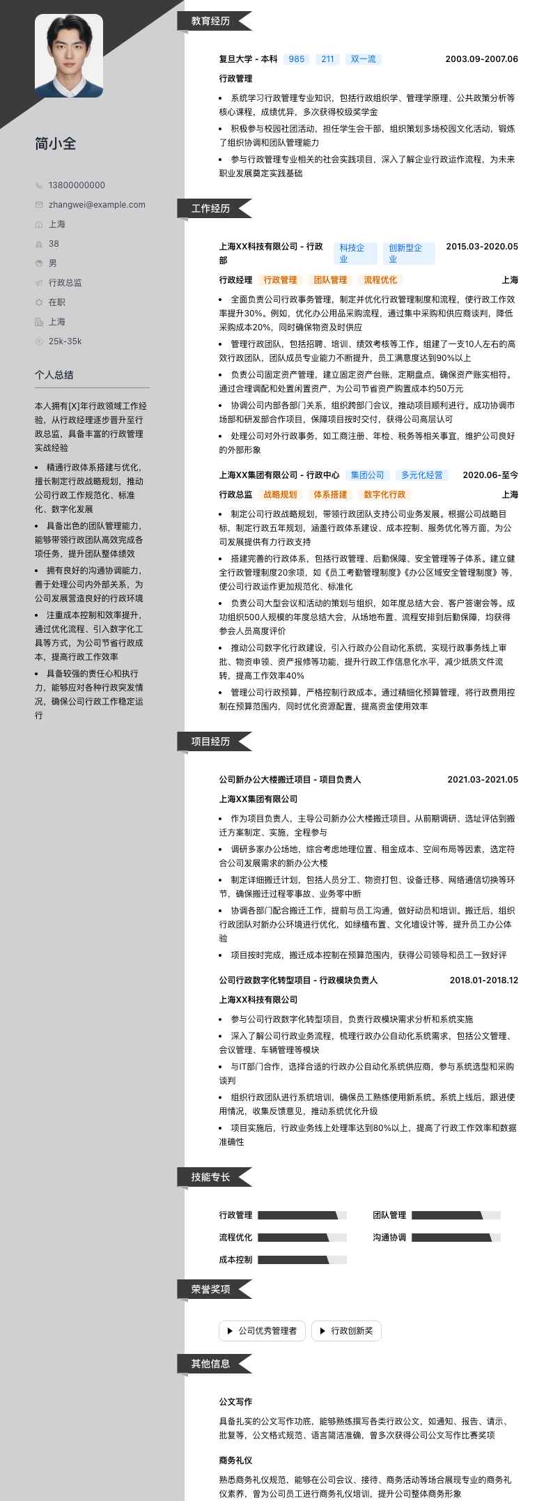 行政总监简历模板