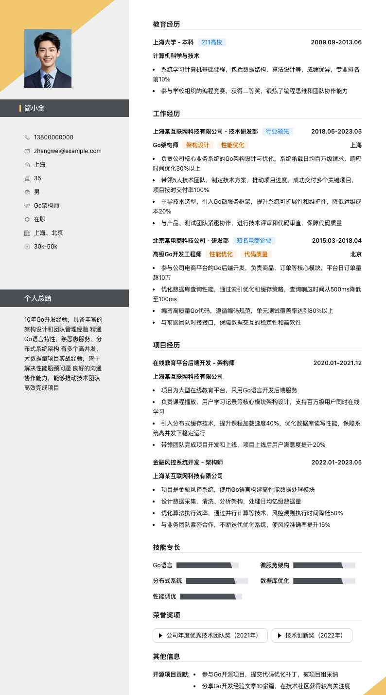 go架构师简历模板