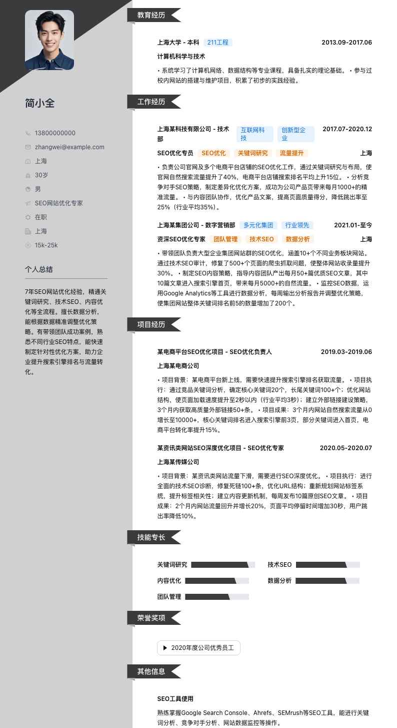 SEO网站优化专家简历模板