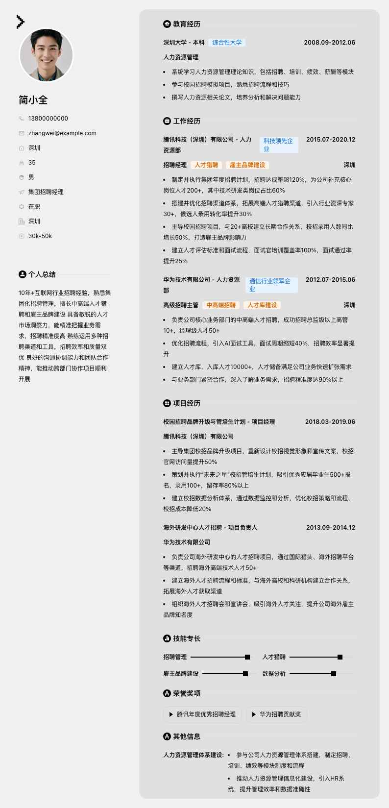 集团招聘经理简历模板