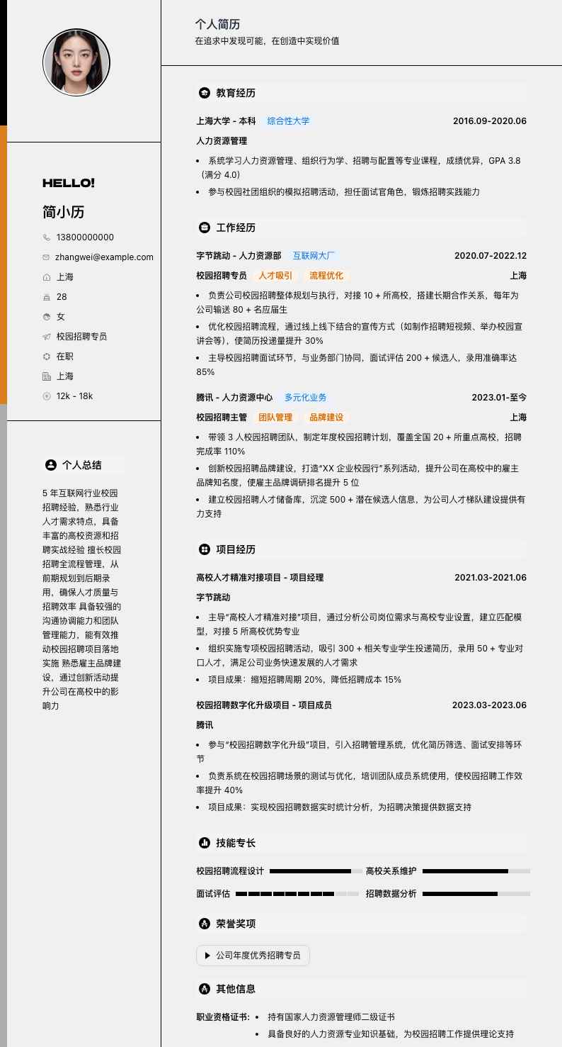 校园招聘专员简历模板