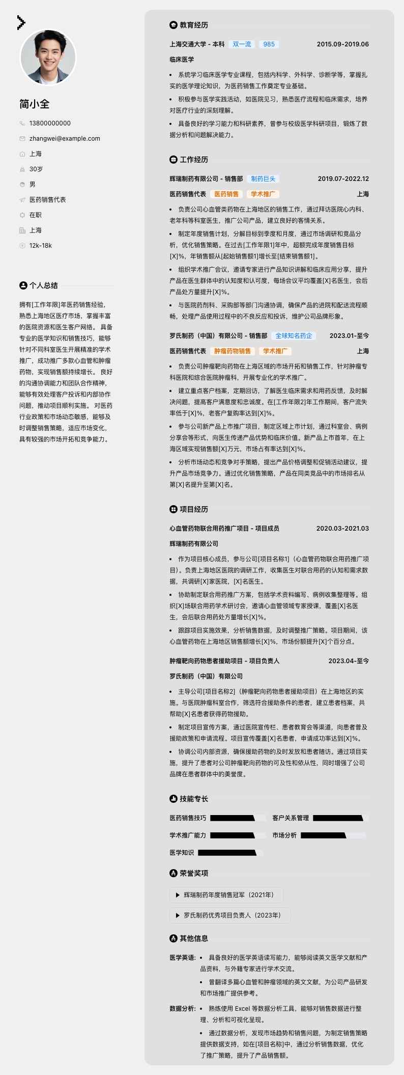 医药销售代表简历模板