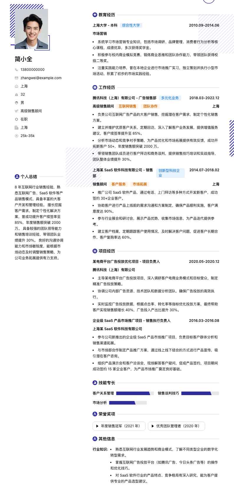 高级销售顾问简历模板