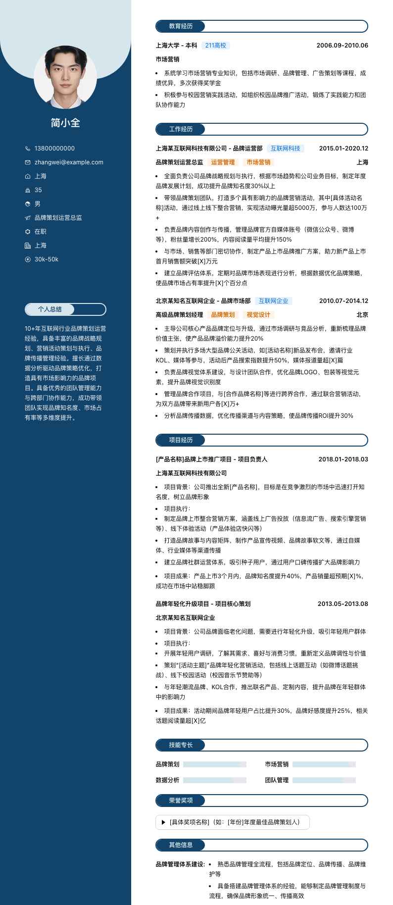 品牌策划运营总监简历模板