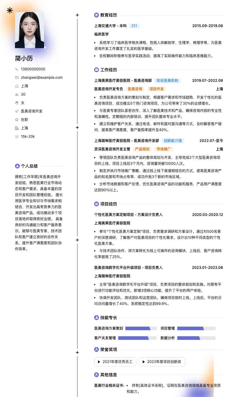 医美咨询简历模板