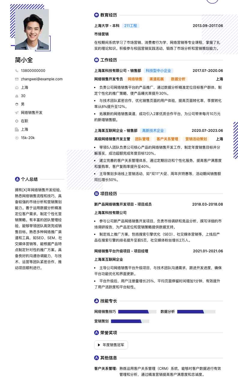 网络销售简历模板