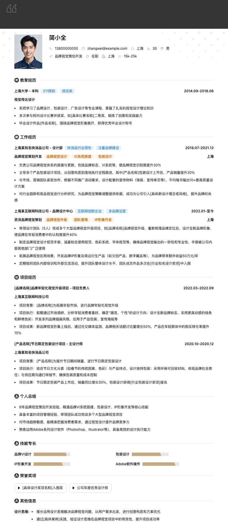 品牌视觉策划简历模板