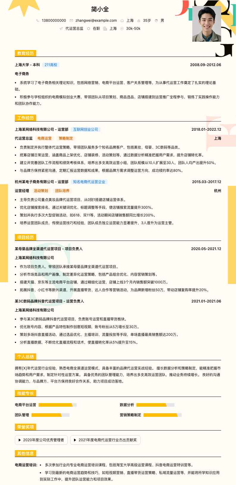 代运营总监简历模板