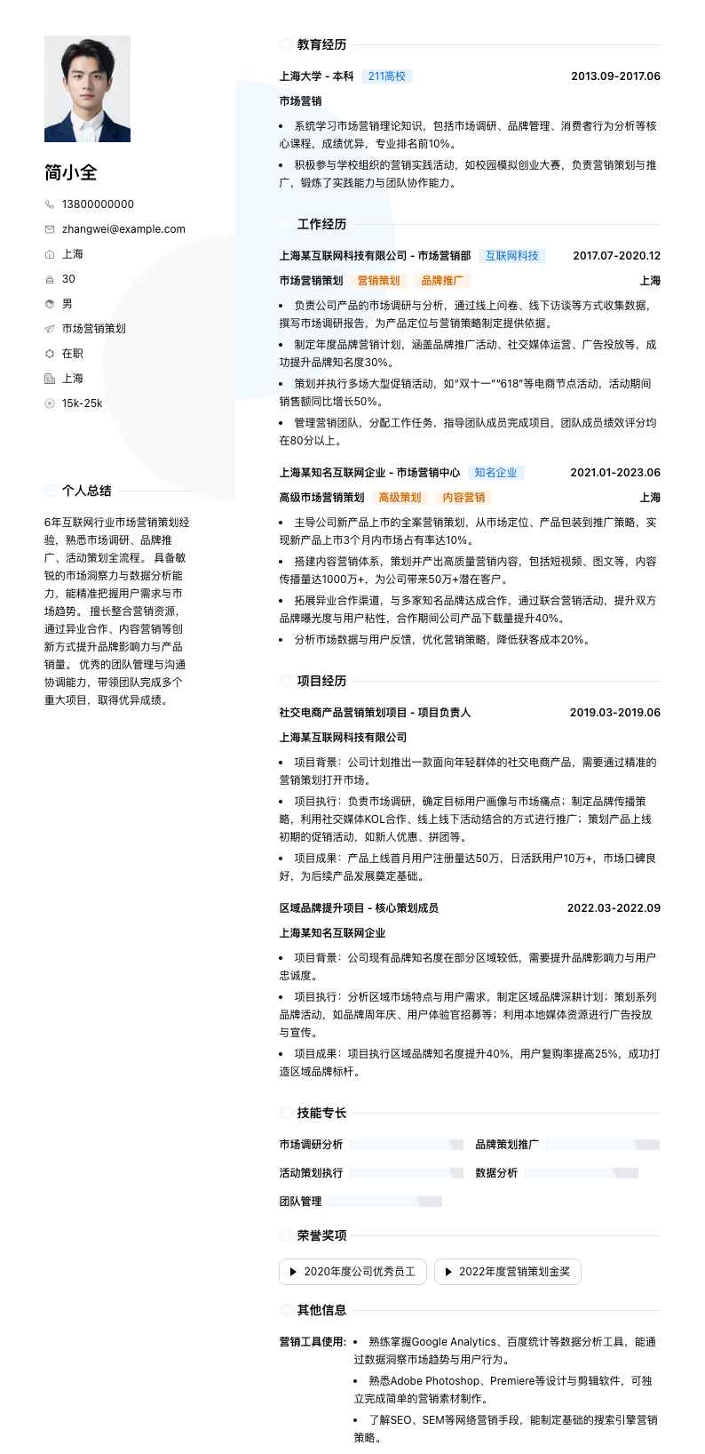 市场营销策划简历模板