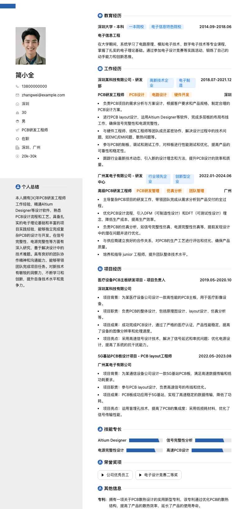 PCB研发工程师简历模板