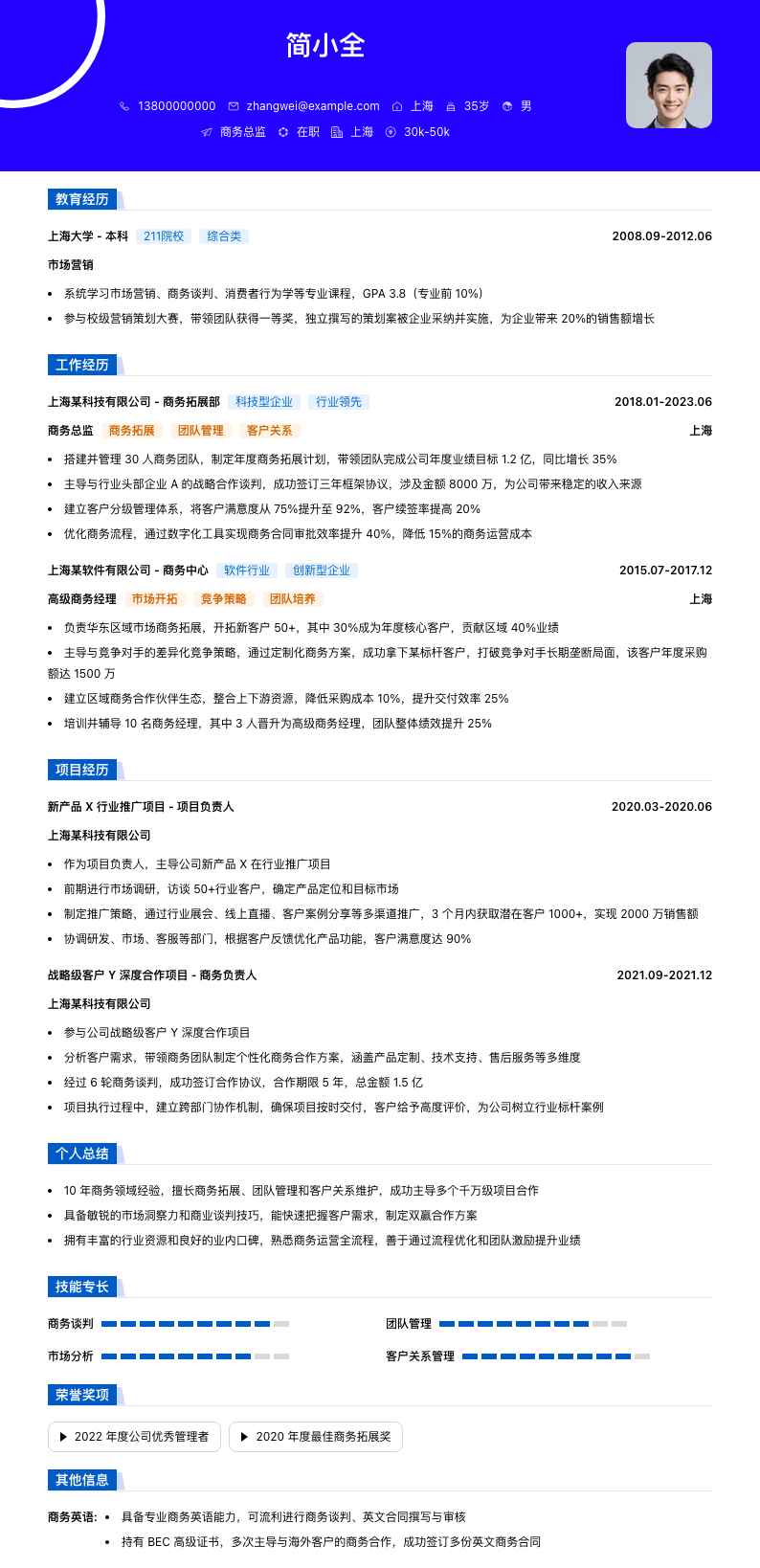 商务总监简历模板