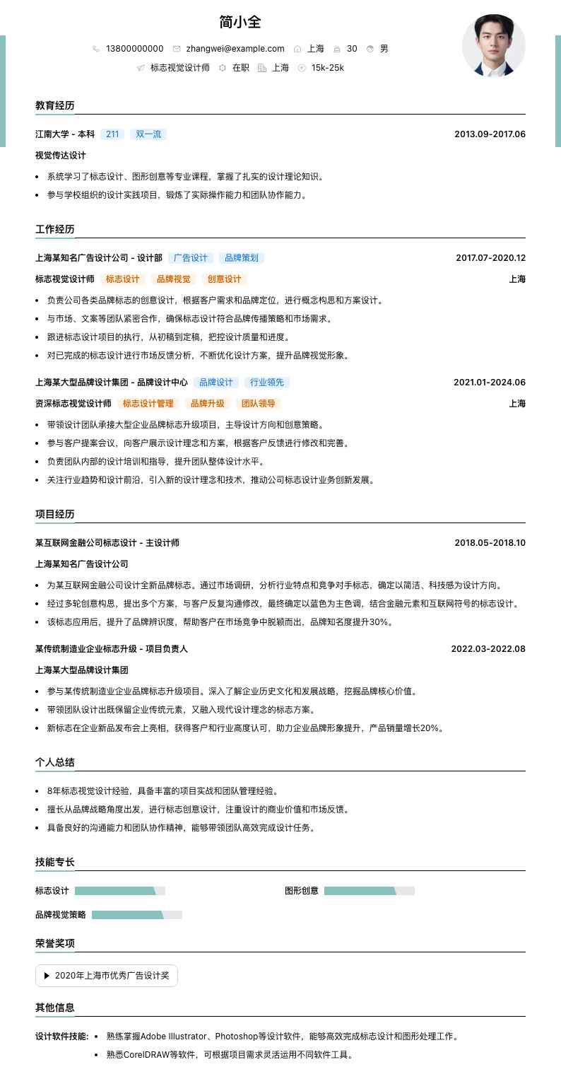 标志视觉设计师简历模板